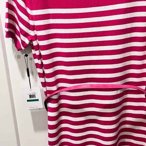 CALVIN KLEIN AUTHENTIC ELECTRIC PINK/WHITE STRIPE KNIT DESIGN SWEATER DRESS - Picture 6 of 13